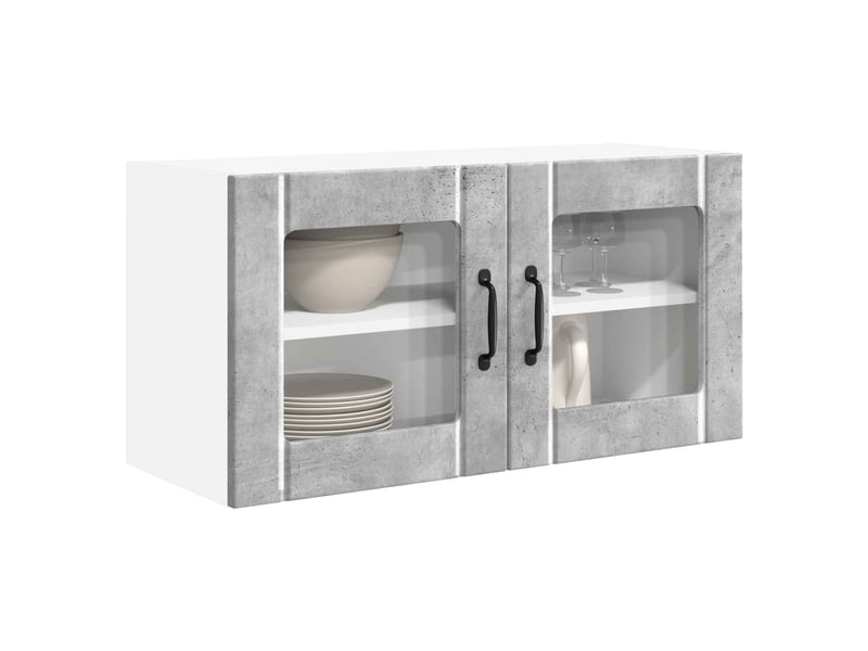  Meuble mural de cuisine, cabinet en verre mural gris béton 80x31x40cm shl5775  - Conforama C