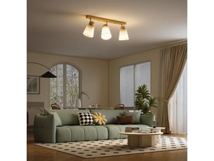 Plafonnier avec 3 points d'éclairage orientables à 90° et douilles e27, coloris bois