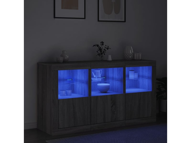  Buffet salon, buffet de rangement avec lumières led sonoma gris 123x37x67 cm shl97092  - Conforama D