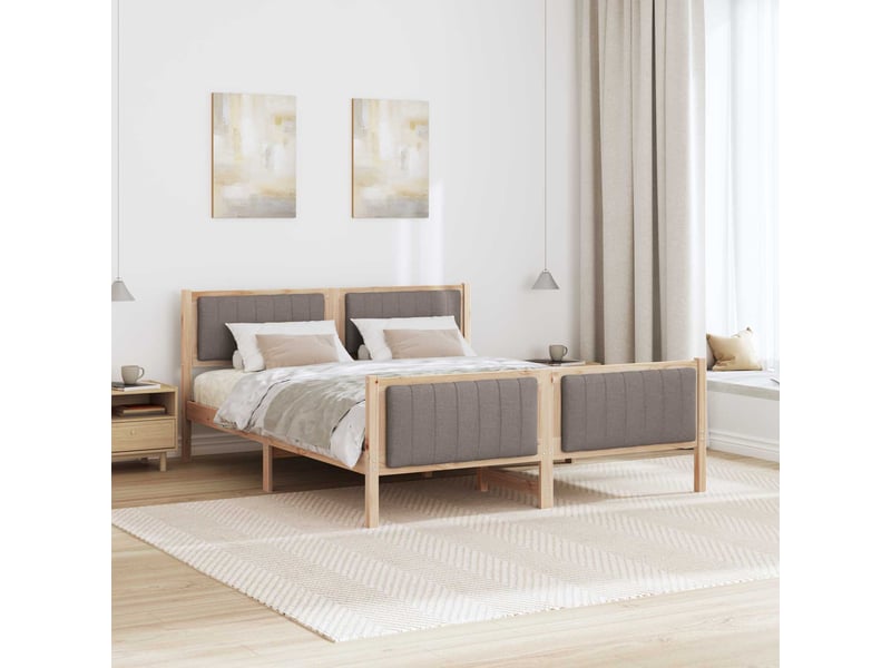  Lit double- lit adulte -  cadre de lit marron et taupe 160 x 200 cm bois massif en pin  - Conforama C