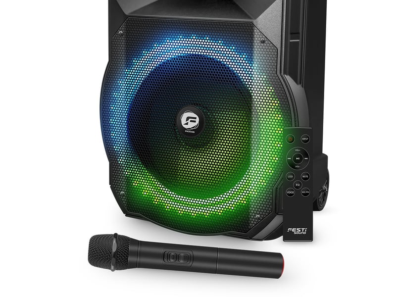  Enceinte karaoké festisound pico08, autonome sur batterie, puissance 200w, usb bluetooth, tws, radio fm, micro sans fil, ampoule  - Conforama B
