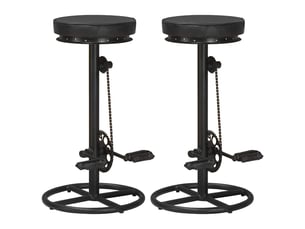 Lot de 2 tabouret de bar, chaise de bar noir cuir véritable de chèvre