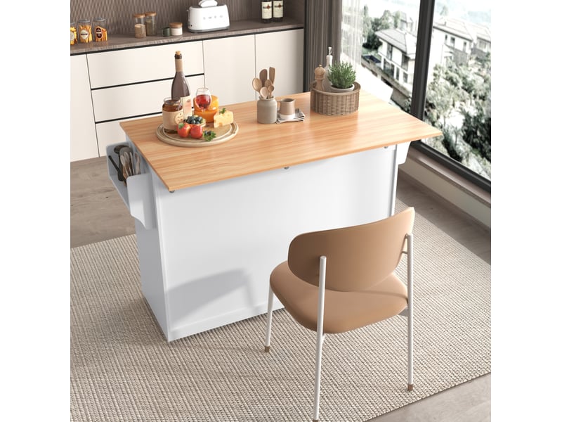  Desserte de cuisine 120 x 71 x 91,5 cm avec plateau rabattable, roulettes, mdf blanc  - Conforama E