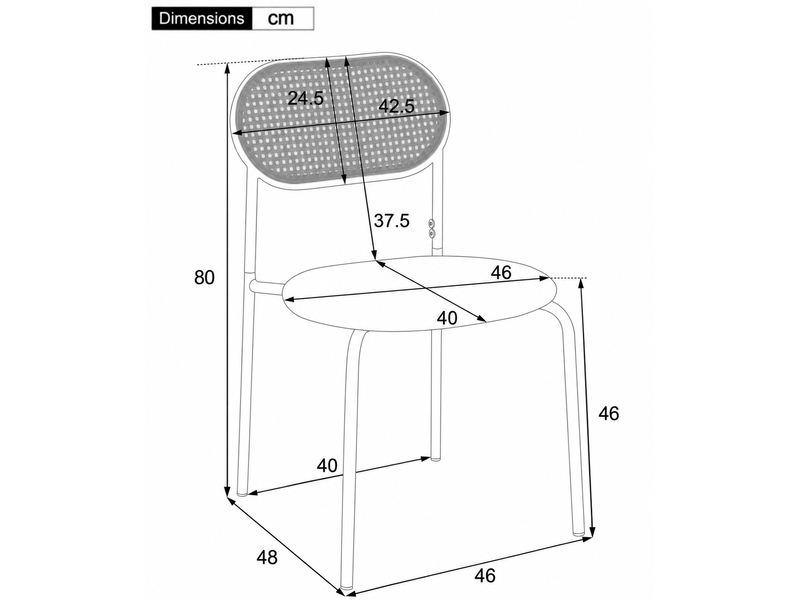  Lot de 4 chaises de salle à manger marron en pu, dossier ovale en rotin naturel, pieds métal, assise rembourrée  - Conforama C