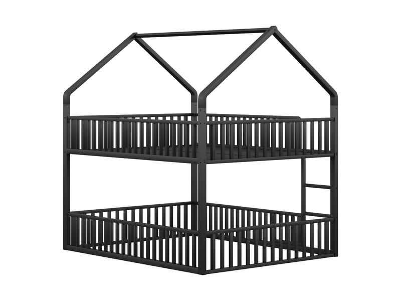  Lit superposé enfant avec escalier et petite porte, métal noir, 140x200 cm, design mezzanine  - Conforama D