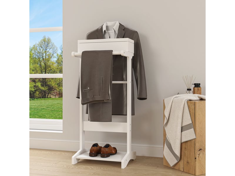  Valet de chambre en mdf tiroir amovible rangement chaussures finition blanche design vertical compact léger et facile à déplacer installation simple instructions fournies  - Conforama B