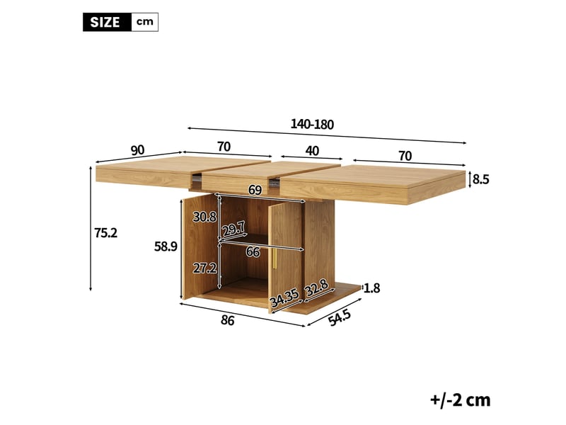 Ensemble table à manger extensible 140-180 cm + 6 chaises en tissu lin, rangement intégré, portes rainurées, étagères amovibles - Conforama C