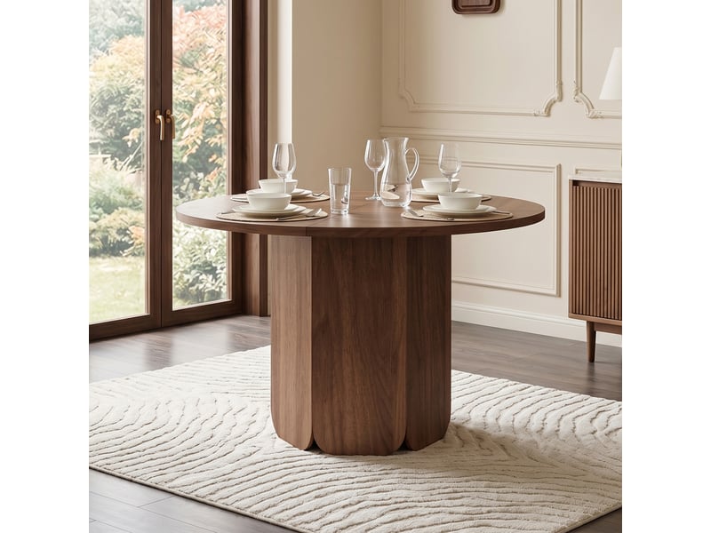  Table à manger ronde ø 120 cm, teinte noyer  - Conforama D