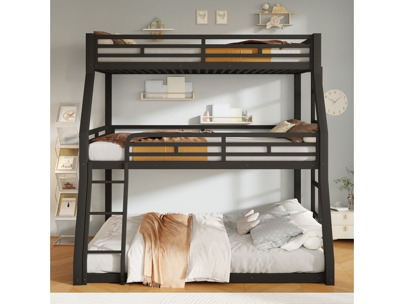  Lit superposé triple 90x200, 120x200 et 140x200 cm en métal noir  - Conforama B