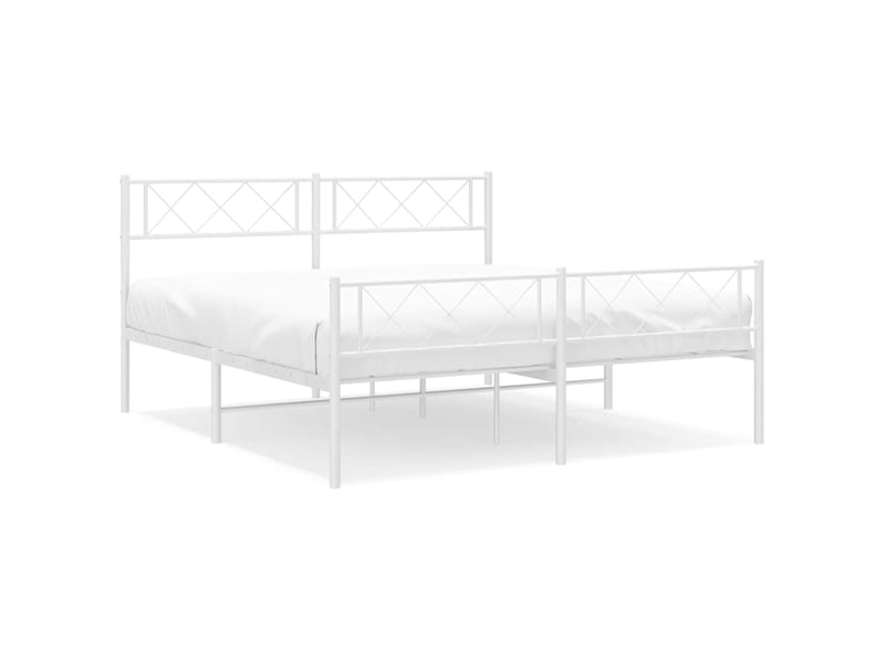  Lit double- lit adulte -  cadre de lit métal sans matelas et pied de lit blanc 135x190 cm  - Conforama A