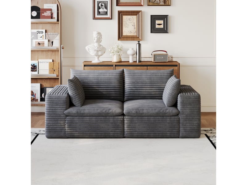  Canapé nuage 3 places velours côtelé gris foncé 180 cm, assise double épaisseur, déhoussable, sans montage  - Conforama R