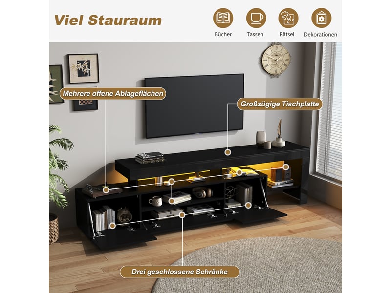  Meuble tv 3 portes avec led panneau de particules noir 192 x 37 x 53 cm N625P333725726S - Conforama E