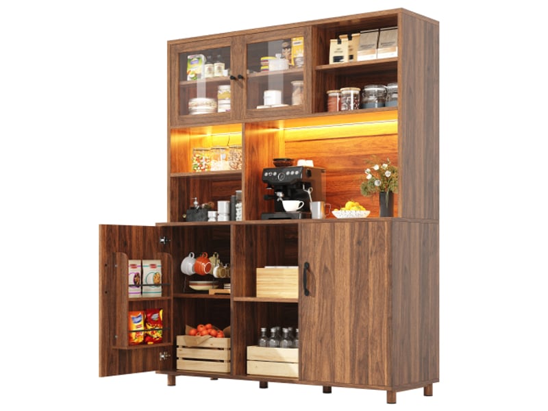  Buffet haut 140x40x185 cm, éclairage led intégré, meuble pour salon et cuisine avec rangement spacieux  - Conforama A