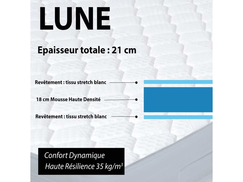  Matelas lune en mousse haute résilience 35 kgm3 - epaisseur 21 cm, soutien dynamique et équilibré, tissu respirant  - Conforama C
