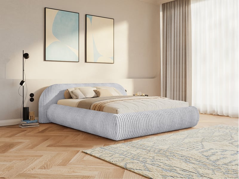  Selsey shels - lit rembourré - 200x200 cm - velours côtelé gris Shels Low - Conforama C