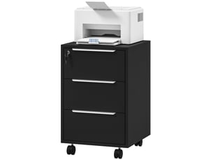 Caisson de bureau à roulettes avec 3 tiroirs et serrure, meuble rangement bureau sur roulettes, noir, 40 x 40 x 63,5 cm