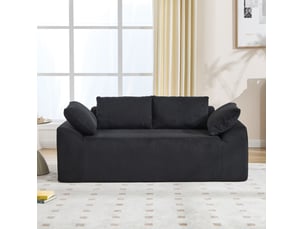 Canapé droit compressé fixe <strong>DESMIU</strong> <strong></strong> 2 places Velours côtelé Noir