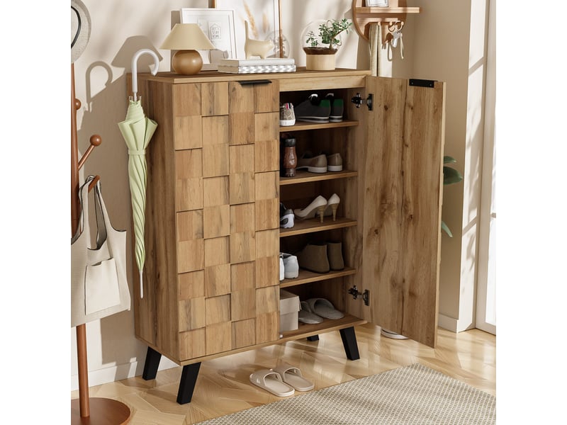  Buffet meuble à chaussures 80,5x35x109,5 cm, buffet de rangement, 5 compartiments, étagères réglables, entrée - bois  - Conforama D