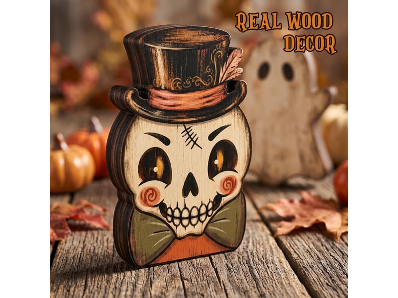 Décoration murale en bois halloween, panneau décoratif – fantôme, chauve-souris et squelette, pour intérieur  - Conforama B