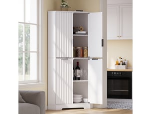 Meuble d'angle avec 4 portes et étagères réglables, design rainuré, pour cuisine, mdf blanc, 60 × 60 × 172 cm
