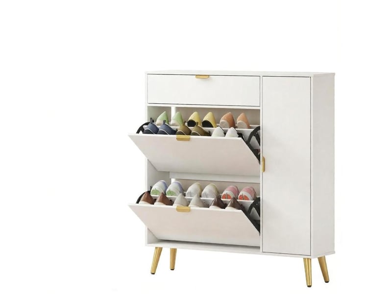 Meuble à chaussures avec 2 abattants et compartiment supérieur, pour entrée, 99,4 × 23,8 × 106,6 cm