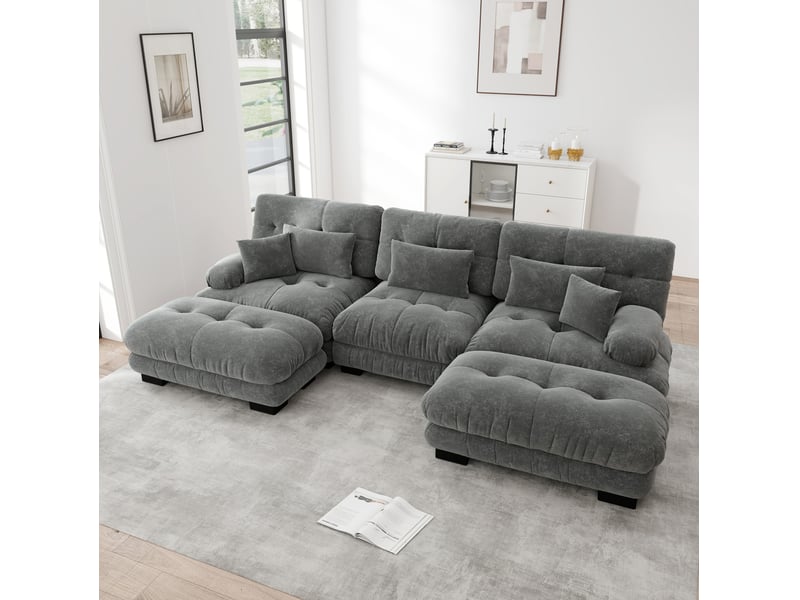  Canapé d’angle modulable u 313x145x81 cm, convertible, pouf, assise généreuse, chenille, gris  - Conforama D