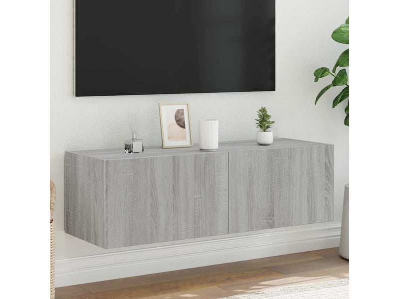Meuble tv - banc tv - meuble de rangement mural avec lumières led sonoma gris 100x35x31 cm - Conforama B