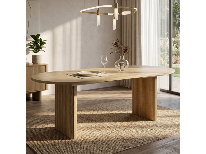  Table à manger extensible 140-200x90x75 cm, 6-8 personnes, coins arrondis, plateau épais, style épuré, chêne BUYDEEMEUS - Conforama B
