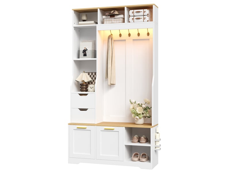  Meuble à chaussures avec banc patères en métal et éclairage led par application pour entrée  - Conforama A