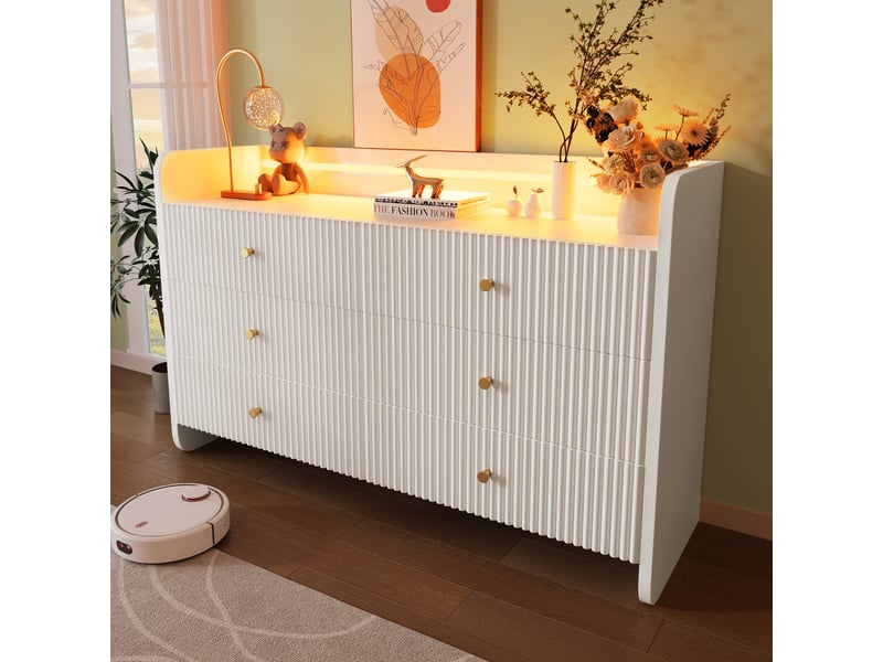 Sideboard avec éclairage led et 6 tiroirs 120 x 40 x 75 cm blanc - Conforama B