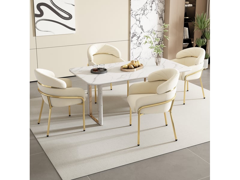  Lot de 2 chaises de salle à manger 53x45x79 cm en velours et métal beige, dotées d'accoudoirs  - Conforama E