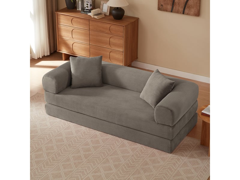 Canapé droit convertible 2 places 195 cm taupe, velours, mousse haute densité, sans montage Fay Lum - Conforama B