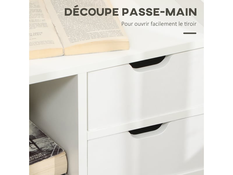  Table de chevet table de nuit multi-rangement 2 tiroirs étagère niche en bois blanc  - Conforama R