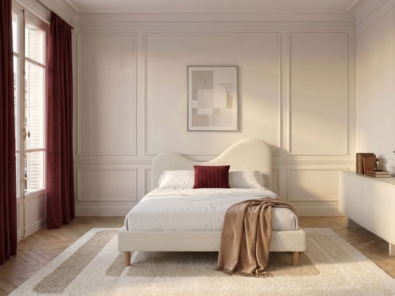  Bobochic lit celina tissu bouclette avec lattes massives blanc 180x200 CELINA - Conforama B