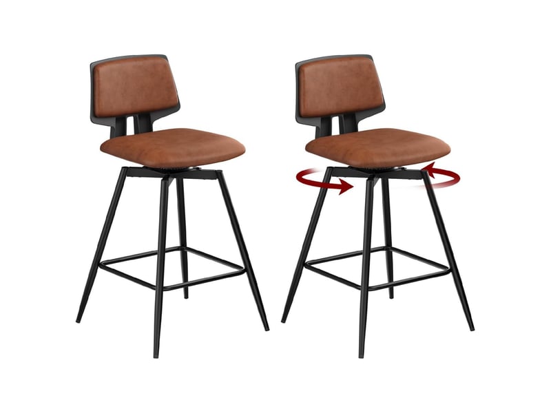  Lot de 2 tabourets bar pivotantes à 360°, structure métallique, en similicuir brillant, marron  - Conforama A