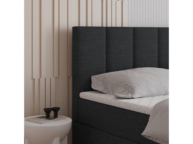  Boxspring meril 200x200 cm, lit complet avec matelas, noir  - Conforama D