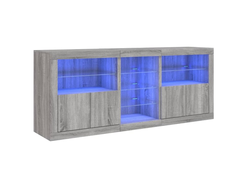  Buffet salon, buffet de rangement avec lumières led sonoma gris 162x37x67 cm  - Conforama A