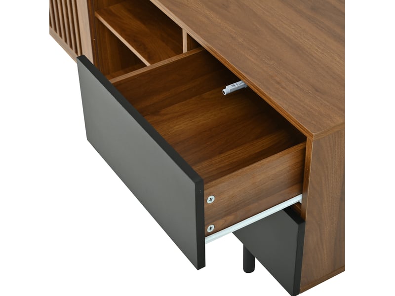  Meuble tv 160 x 38 x 50 cm noir et noyer en mdf, 2 portes, 2 tiroirs, rangements pour salon  - Conforama E