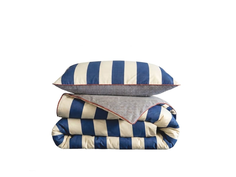  Parure de lit 240x220 coton rayure bleu marine terre de nuit nova  - Conforama D
