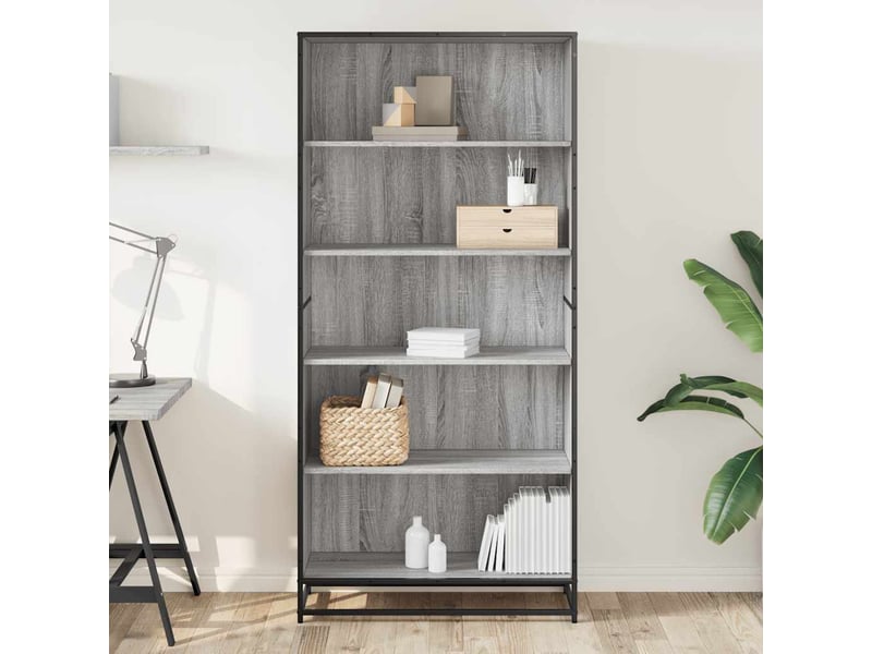  Bibliothèque, meuble de rangement salon sonoma gris 80,5x35x170,5 cm bois d'ingénierie  - Conforama C