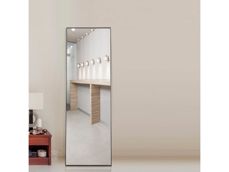  Miroir sur pied - 150 x 40 cm - noir - miroir plein pied rectangulaire en verre de sécurité, cadre en alliage d'aluminium, design moderne  - Conforama D