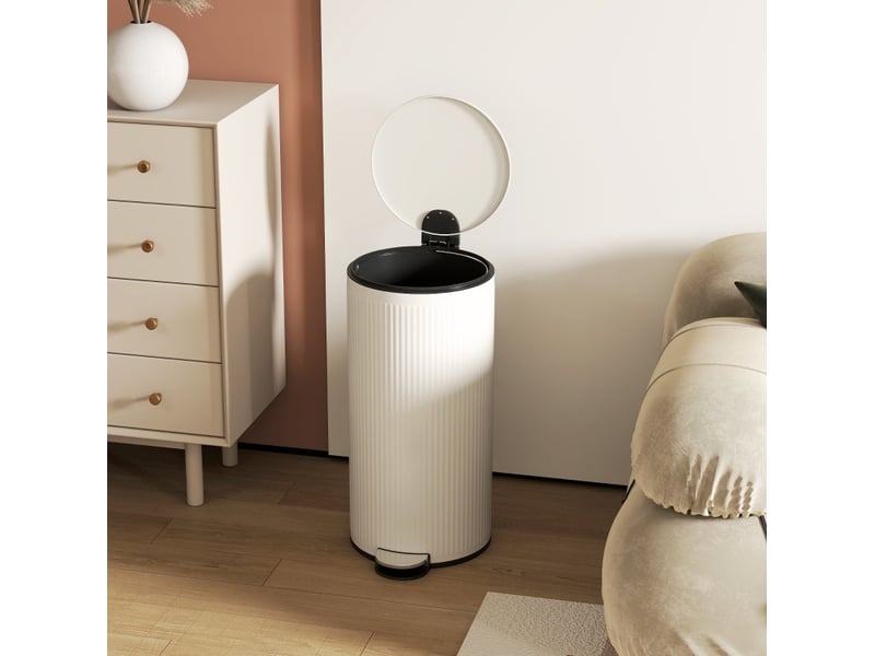 Poubelle à pédale 30 l 36 x 30 x 60,5 cm – blanc crème – couvercle à fermeture douce et seau amovible - Conforama D