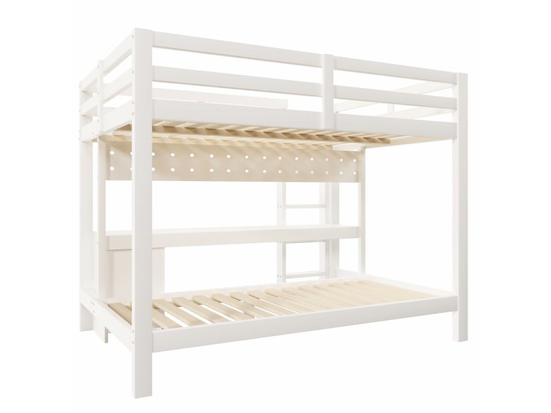  Lit mezzanine avec bureau 90 x 200 cm et rangement à tiroirs bureau intégré pin fixation murale à panneaux perforés éclairage led structure mezzanine  - Conforama A