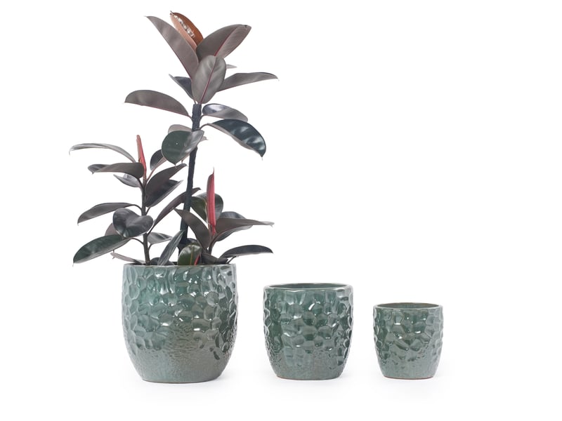  Pot de fleurs rond 38 x 38 x 38 cm vert foncé en céramique, avec trou d'évacuation pour grandes plantes  - Conforama B