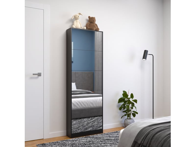  Meuble à chaussures avec miroir 63 x 19,6 x 185 cm noir en mdf, 5 compartiments abattants pour entrée  - Conforama D