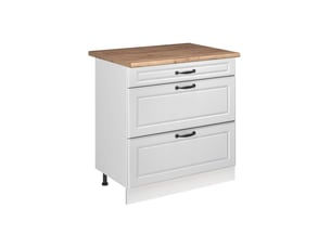 Vicco meuble cuisine, blanc campagneblanc, 80cm avec 3 tiroirs plan de travail chêne doré