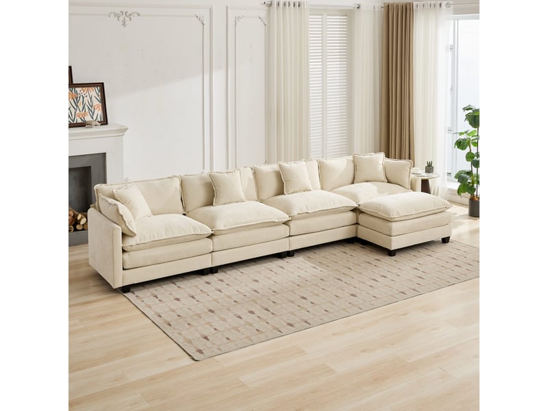  Pouf cloud modulable beige en chenille, coussin double couche, accessoire canapé moderne  - Conforama D