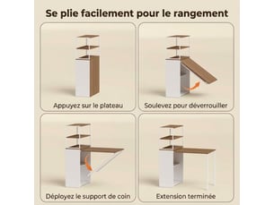 Bureau pliant avec bibliothèque 4 étagères – table de cuisine rabattable, meuble informatique et table de travail pour ordinateur portable, 105 x 60 x 127 cm, bois naturel