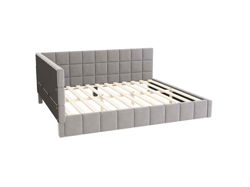  Lit capitonné et canapé-lit 160x200 cm en velours gris, multifonctionnel avec lattes, sans matelas  - Conforama A