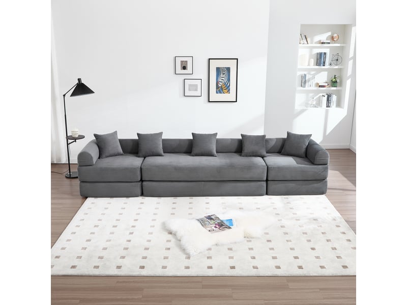  Canapé modulable modenvie 4 places en velours côtelé gris foncé 270 x 180 x 64 cm  - Conforama E